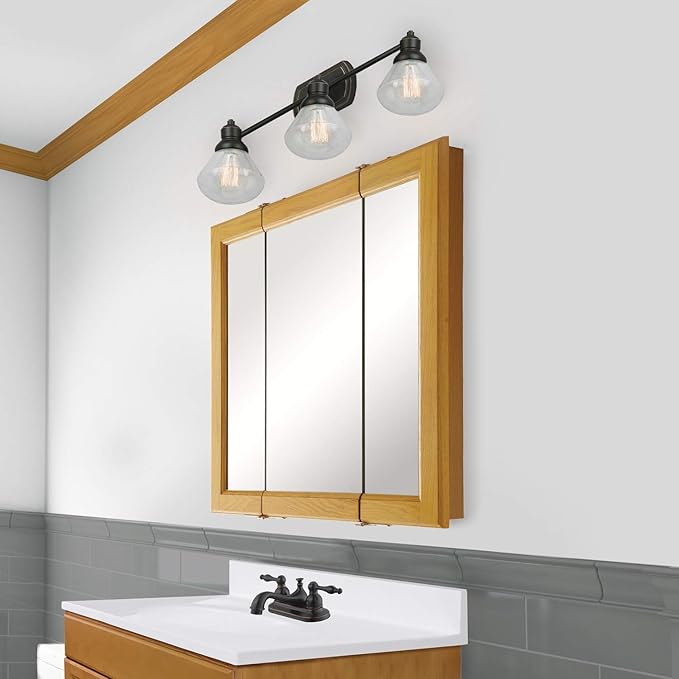 Design House 24 Inch Bathroom Medicine Cabinet, Wall Mount, Mirrored, Honey Oak, 545277-HOK