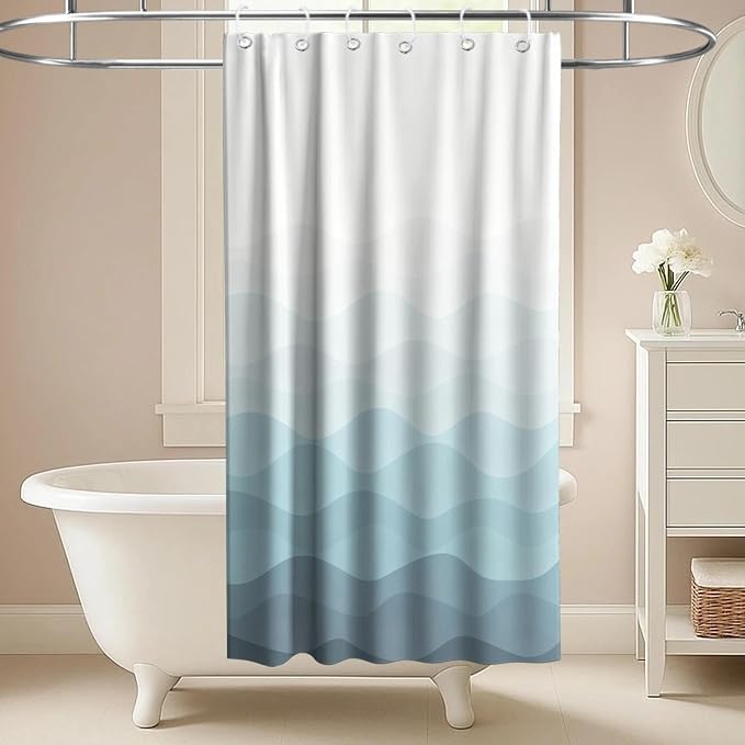 Modern Ocean Abstract Shower Curtain Striped Aesthetic Funky Minimalist | Art Shower Curtains for Bathroom, Waterproof Bath Curtain with Hooks Machine Washable Bathtub Curtains 36x72 Inch Blue