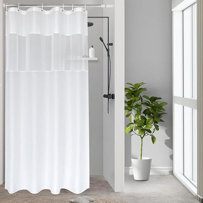 UFRIDAY Small Size 36x72 Inch Shower Curtain with Thin Mesh, Durable Fabric Bathroom Curtain with Hooks, Water Repellent,White