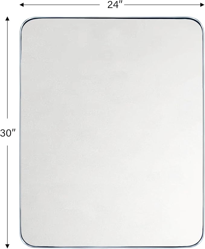 GRACTO 24x30'' Chrome Metal Framed Bathroom Mirror for Wall in Stainless Steel Rounded Rectangular Bathroom Vanity Mirrors Wall Mounted