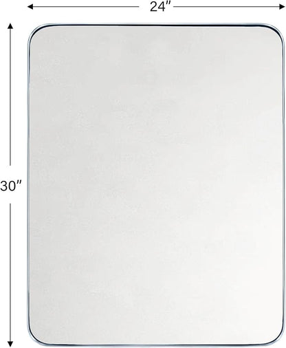GRACTO 24x30'' Chrome Metal Framed Bathroom Mirror for Wall in Stainless Steel Rounded Rectangular Bathroom Vanity Mirrors Wall Mounted