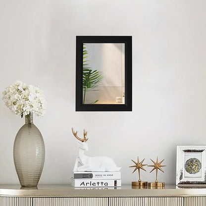 Small Rustic Black Bathroom Mirror, 11.8x15.8 Inch Wooden Frame Rectangle Wall Mirror, Hanging Horizontally or Vertically, Suitable for Living Room Bathroom Bedroom Entryway