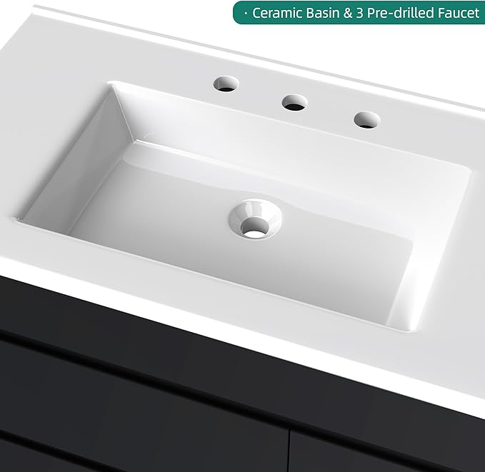 YITAHOME 36 Inch Bathroom Vanity with Sink, Bathroom Cabinet Vanity for Media Space, Freestanding Storage Bathroom Vanity with 1 Soft Closing Cabinet & 2 Drawers