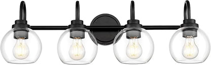 Bathroom Light Fixtures, 4-Light Matte Black Vanity Lights with Globe Clear Glass, 30 Inch Modern Vanity Lighting Fixtures Over Mirror, AD-22280-4W-BK