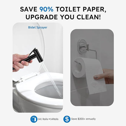 Arofa Built-in Hot and Cold Handheld Bidet Sprayer for Toilet, Black Warm Water Bidet with Adjustable Water Flow, Dual Control Mode Muslim Shower with Spray Hose for Feminine Wash, Wall Mounted