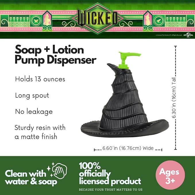Wicked Witch Hat Soap/Lotion/Hand Sanitizer Resin Pump Dispenser, 13 Ounces, (Officially Licensed Product) by Franco