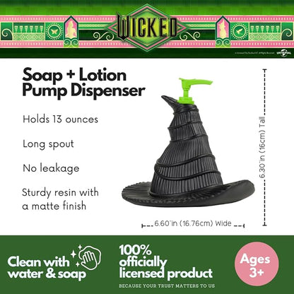 Wicked Witch Hat Soap/Lotion/Hand Sanitizer Resin Pump Dispenser, 13 Ounces, (Officially Licensed Product) by Franco
