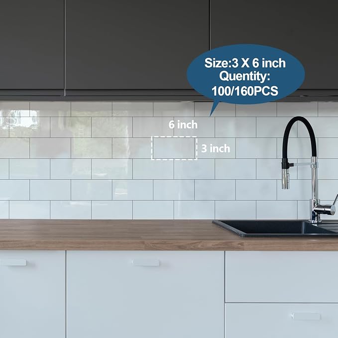 Yipscazo Peel and Stick backsplash 3 x 6 Inches 3D PVC Composite Wall Tile Stick on Backsplash Tile for Kitchen Bathroom, Laundry Room, Fireplace(Polished White, 2 Pieces)