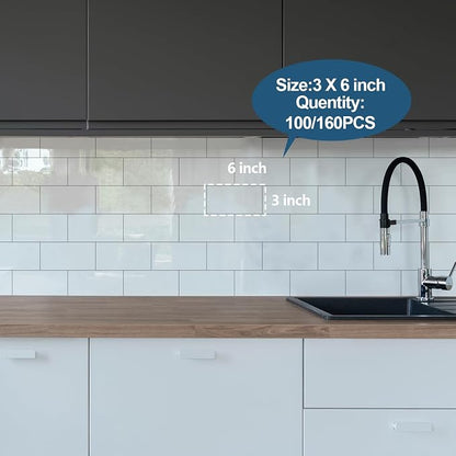 Yipscazo Peel and Stick backsplash 3 x 6 Inches 3D PVC Composite Wall Tile Stick on Backsplash Tile for Kitchen Bathroom, Laundry Room, Fireplace(Polished White, 2 Pieces)