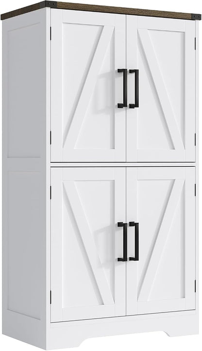 Treocho Farmhouse Bathroom Floor Cabinet with Adjustable Shelves | 13.78"D x 23.62"W x 43.46"H, Freestanding Kitchen Pantry Cabinet, Cupboard for Living Room, Dining Room, White