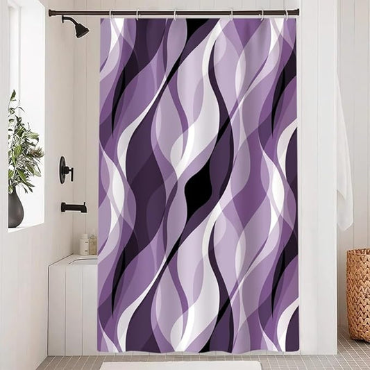 Purple Shower Curtain, Modern Abstract Purple and Grey Striped Shower Curtain for Bathroom Waterproof Lavender Shower Curtain Set with Hooks, 48x72 Inch