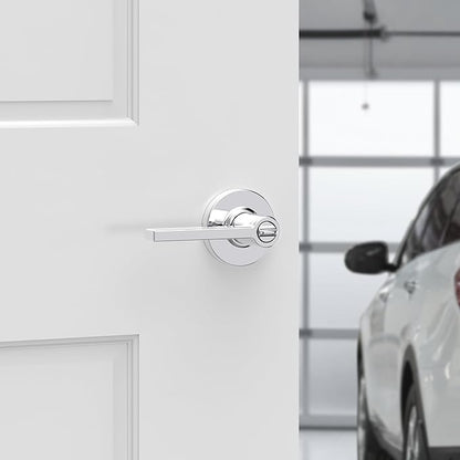 Kwikset Casey Entry Round Door Handle with Lock and Key, Secure Keyed Reversible Lever Exterior, Doorlock, for Front Entrance and Bedrooms, Polished Chrome, Pick Resistant Smartkey Rekey Security