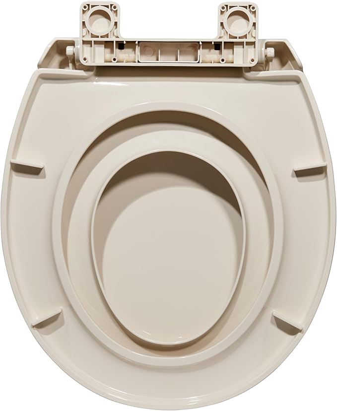 Toilet Seat, Round Toilet Seat with Toddler Seat Built in, Potty Training Toilet Seat Round Fits Both Adult and Child, with Slow Close and Magnets- Round Almond