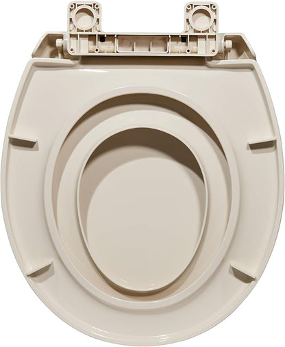 Toilet Seat, Round Toilet Seat with Toddler Seat Built in, Potty Training Toilet Seat Round Fits Both Adult and Child, with Slow Close and Magnets- Round Almond
