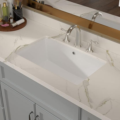 Lordear Undermount Rectangle White Porcelain Ceramic Bathroom Vanity Sink 20x15 Inch with Overflow