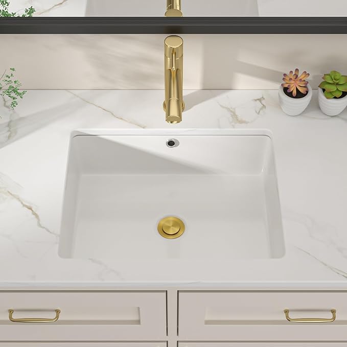 Dcolora 22x15 In. Undermount Bathroom Sink, Rectangular Fireclay White Ceramic Porcelain Lavatory Vanity Bath Sink Under Counter Vessel Sink, Farmhouse Style #DC-UVS2538003