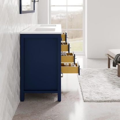 Eviva Aberdeen 48 Inch Bath Vanity with Sink Blue Bathroom Vanity with Carrara Quartz Top Freestanding Double Sink Bath vanities with Spacious Storage -Bathroom Sink Cabinet and top Combo