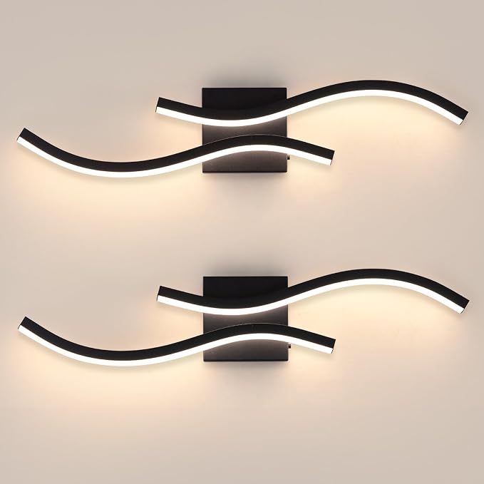 2 Packs Bathroom Vanity Light Fixture, 24in 5CCT Dimmable Modern Led Bathroom Light Fixtures Over Mirror, 26W Black LED Vanity Lighting Bar for Bathroom (Black,2 Packs, 24inch)