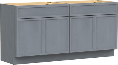 Vanity Art 66 Inch Bathroom Vanity Base Cabinet Double Sink Top (Without Sink), Soft Closing Door, Storage Unassembled Cabinet, Smoke Grey, 2ea 33 Inch Cabinet Combo