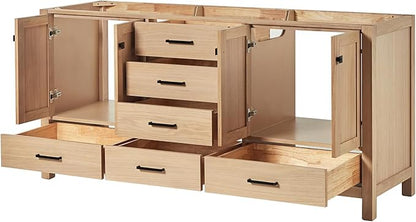 ARIEL Cambridge 72-inch Bathroom Vanity Base Cabinet,Solid Wood, 4 Soft Closing Doors, 6 Dovetail Drawers, White Oak