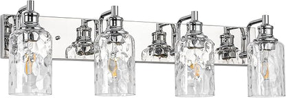 Bathroom Light Fixtures Over Mirror, 4 Lights Vanity Lights with Hammered Glass Shade, 30.8" Chrome Farmhouse Bathroom Light Fixtures for Bedroom, Porch, Hotel, Mirror Cabinet