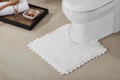 Better Trends Lilly Crochet Collection 100% Cotton 3 Piece Set (17" x 24" | 20" x 20" | 21" x 34") Bath Rug Set in White