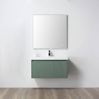 Blossom 36 Inch Bathroom Vanity with Sink, All Wood Wall Mounted Floating Bathroom Vanity Cabinet with Acrylic Sink, Bathroom Sink Cabinet w/Soft-Close Drawer, Modern Style Vanities, Aventurine Green