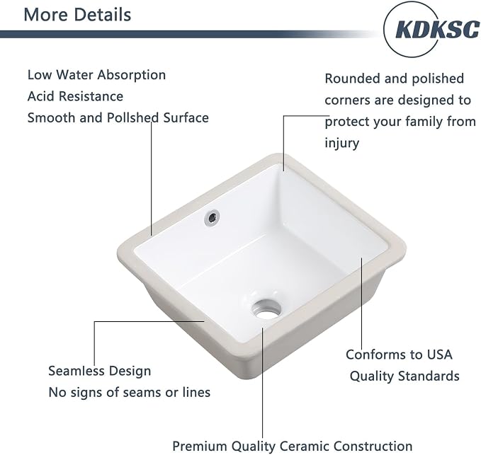 14 Inch Undermount Bathroom Sink White Rectangular,Overflow Type | Small Ceramic Under Counter Bathroom Sink for Cabinet Porcelain Vanity Sinks (14"x12.5")