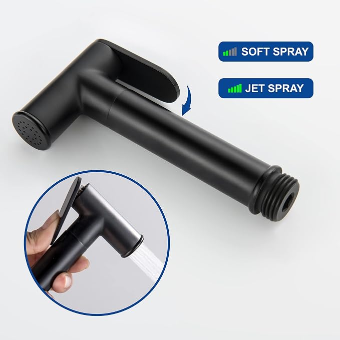 Wall Mounted Bidet Sprayer Set, Stainless Steel Round Handheld Bidet Attachment, Matte Black, BDS09-7