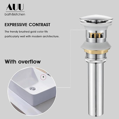 Elegant Alien Chrome Bathroom Sink Faucet Single Hole,AUU Chrome Polished Waterfall Vanity Sink Faucet Solid Brass,Single Handle Basin Tap with Pop Up Drian&Deck Plate