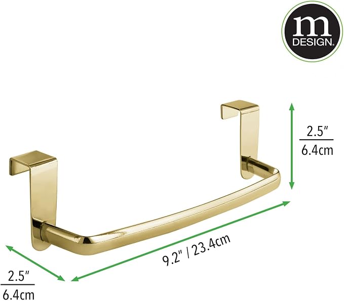 mDesign Steel Metal Wire Over Cabinet Towel Rack Storage Organizer - Hang on Cabinet or Door - Towel Bar Holder for Kitchen - Holds Hand Towels, Washcloths - Spira Collection, 2 Pack, Soft Brass