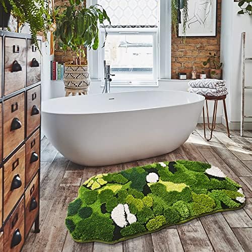 Hifuwan Cute Green Moss Bathroom Runner Rugs, Plant Leaf Bath Mats 20 x 43