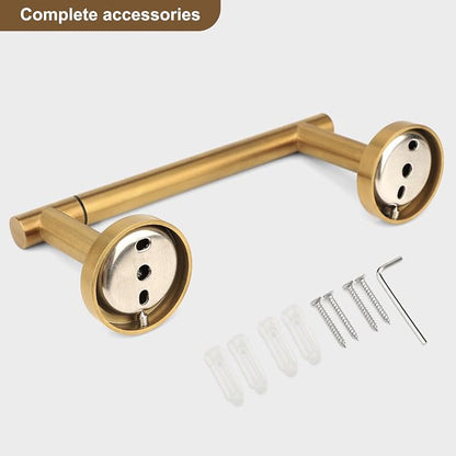 Brushed Gold Toilet Paper Holder Set, Stainless Steel Towel Ring, Double Post Pivoting Toilet Paper Holder and Hand Towel Holder Set for Bathroom