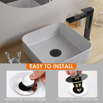 Universal Bathroom Sink Stopper, Basin Pop-up Bathroom Sink Drain Strainer, Bathroom Drain Stopper with Stainless Steel Hair Catcher for 1.1-1.5 Inch Drain(1 PCS, Black)