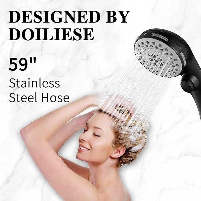 High Pressure 6 Setting Shower Head with Handheld, Shower Heads with ON/OFF Switch and Spa Spray - Matte Black