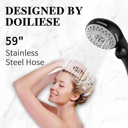 High Pressure 6 Setting Shower Head with Handheld, Shower Heads with ON/OFF Switch and Spa Spray - Matte Black