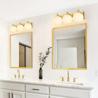 Tuscarora Bathroom Light Fixtures Gold Vanity Light 3 Light Wall Sconces Lighting Brushed Brass Bathroom Lights Bath Wall Lights Wall Lamp for Mirror Kitchen (Brushed Gold & Milk Glass)