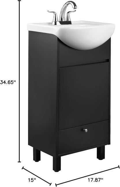 Petite 18 Inch Bathroom Vanity with Sink, Small Freestanding Bathroom Cabinet, Space-Saving Vanity Sink Combo Design, Dual Storage, Satin Black