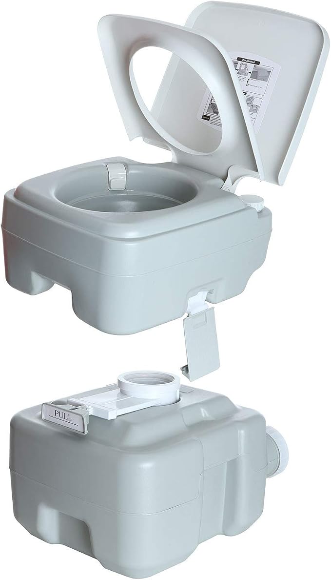 Portable Toilet 5.3 Gallons 20L Piston Pump Flush Effortless Travel Potty Cleaning Detachable Tanks for Camping RV Hiking Trips and Boating