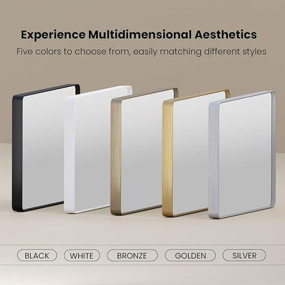 White Bathroom Mirror 72x36 Inch, White Metal Framed Bathroom Mirror for Wall, Rounded Rectangle Matte Bathroom Vanity Mirror, Tempered Glass, Anti-Rust, Horizontal/Vertical