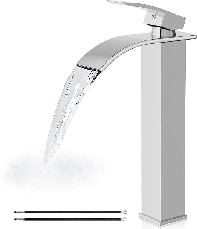 Airuida Vessel Sink Faucet,Chrome Polish Tall Waterfall Bathroom Faucet | Single Handle,Tall Bathroom Faucet 1 Hole,Vanity Faucet,without Drain,Bowl Bathroom Faucet