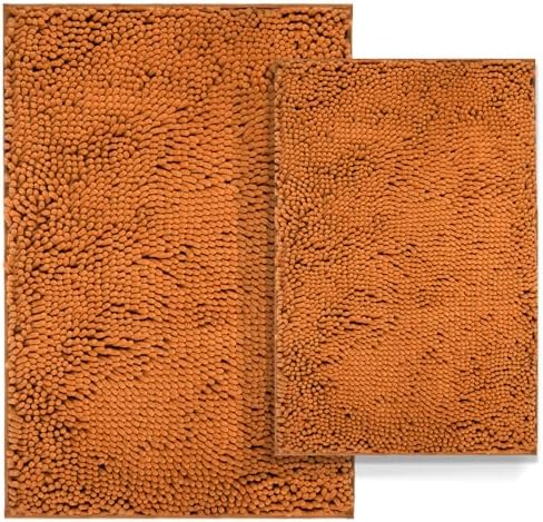 Bathroom Rugs Set 2 Piece Bath Mats Non Slip for Bathrooms, Thick Soft Chenille Rug Set, Bathtub Mats, Ultra Absorbent Bath Carpet, Shaggy Floor Mat, Champagne, 20"x32" & 16"x24"