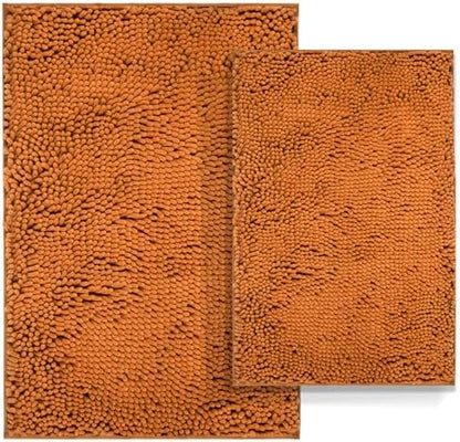 Bathroom Rugs Set 2 Piece Bath Mats Non Slip for Bathrooms, Thick Soft Chenille Rug Set, Bathtub Mats, Ultra Absorbent Bath Carpet, Shaggy Floor Mat, Champagne, 20"x32" & 16"x24"