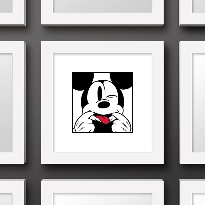 Trends International Gallery Pops Disney Mickey Mouse - Mickey Expressions - Funny Face Wall Art Wall Poster, 12" x 12", White Framed Version