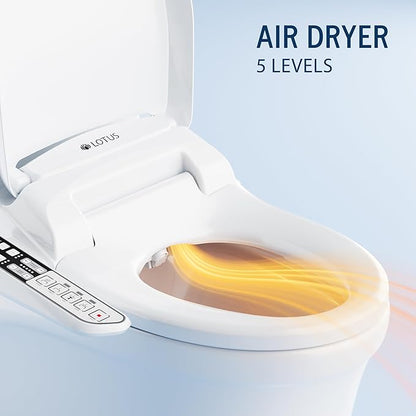 Lotus Bidet ATS-500 Elongated | Heated Toilet Seat with Adjustable Warm Water Wash, Stainless Steel Nozzle, Side Control Panel, Warm Air Dryer, Eco Mode, Easy DIY Installation