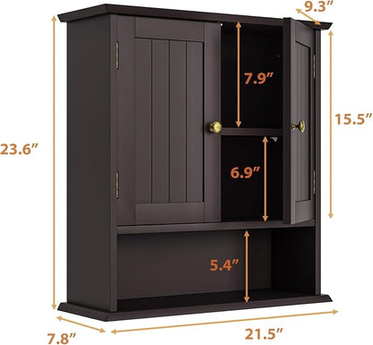 Bathroom Wall Cabinet, Over The Toilet Storage Cabinet with 2 Doors and Adjustable Shelf, Wooden Medicine Cabinet Wall Mounted, Room Space Saver for Bathroom Kitchen