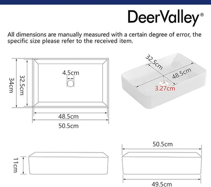 DeerValley DV-1V032 Ally White Ceramic Rectangular Vessel Bathroom Sink