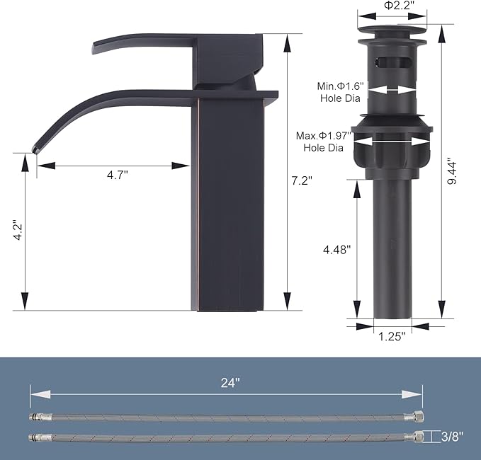 Oil Rubbed Bronze Bathroom Faucet - ARCORA Waterfall Bathroom Faucet Single Handle Mixer Tap Lavatory Vanity Sink Faucet with Deck Plate and Pop Up Drain, 1 or 3 Hole