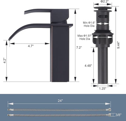 Oil Rubbed Bronze Bathroom Faucet - ARCORA Waterfall Bathroom Faucet Single Handle Mixer Tap Lavatory Vanity Sink Faucet with Deck Plate and Pop Up Drain, 1 or 3 Hole