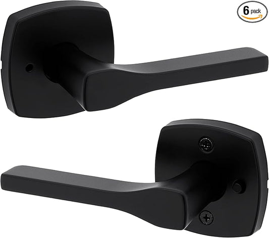 Kwikset Tripoli Lever Interior Privacy Door Handle with Lock, Door Lever for Bathroom and Bedroom, Matte Black Reversible Keyless Turn Lock, with Microban Protection (Pack of 6)